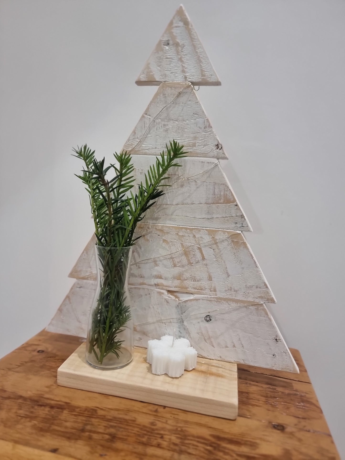 White washed reclaimed wood Christmas tree