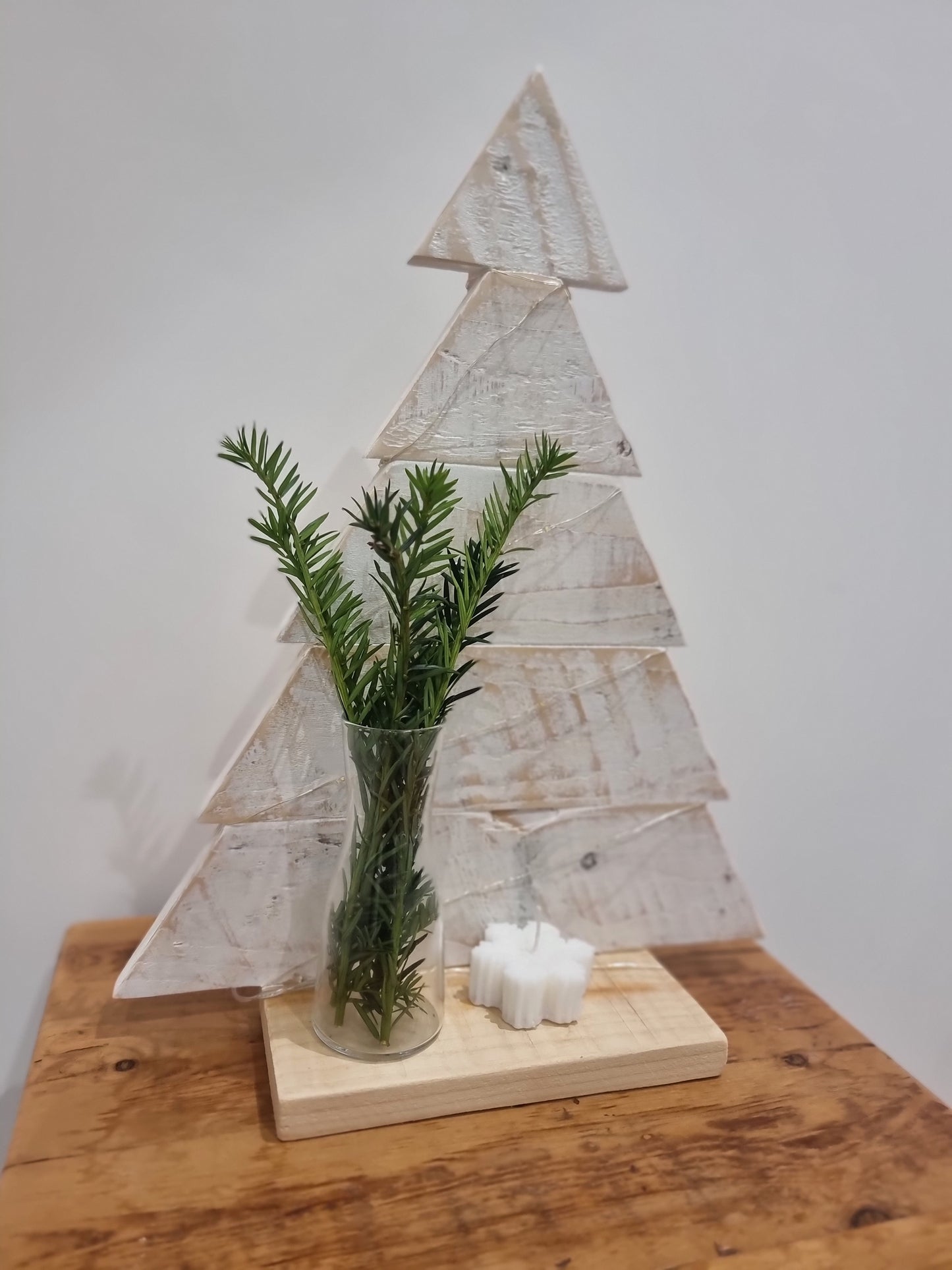 White washed reclaimed wood Christmas tree