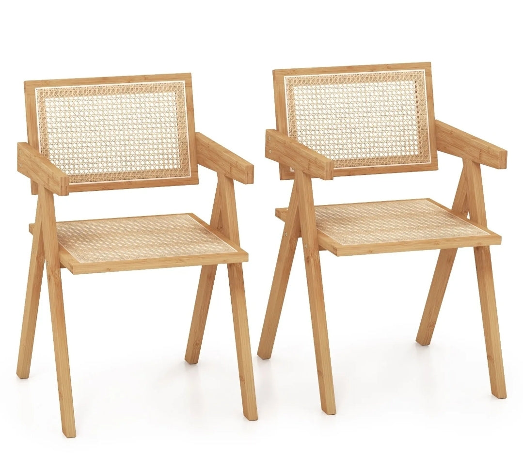 Modern rattan accent set of 2 chairs