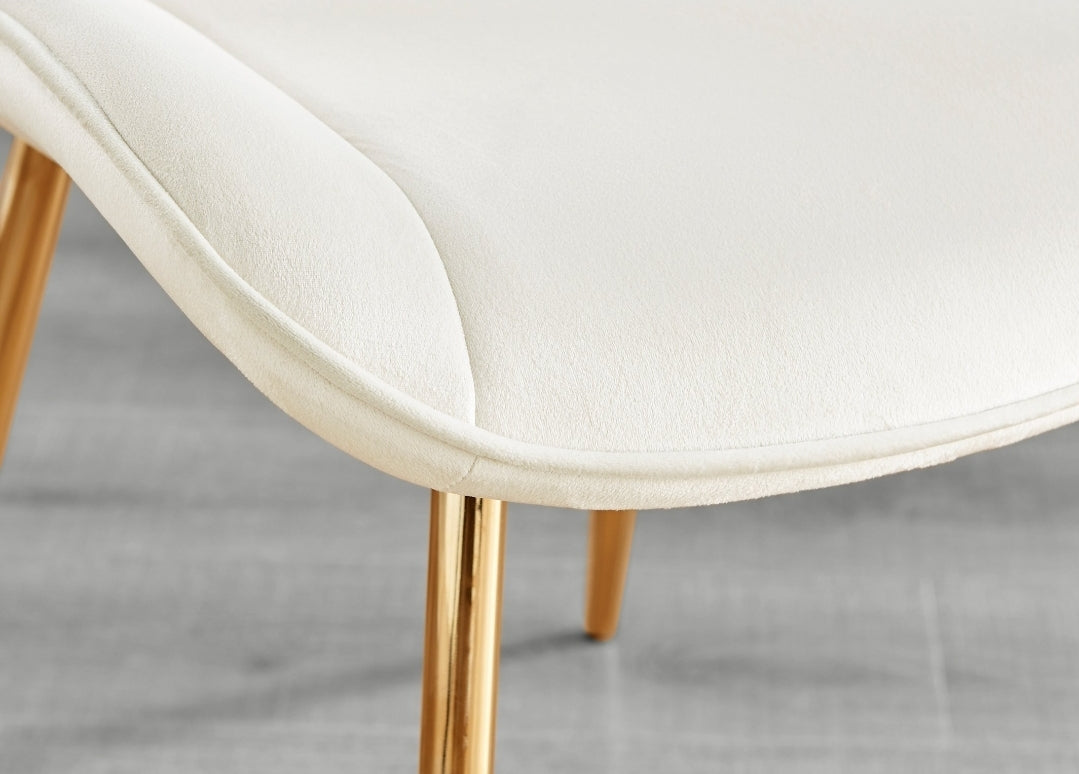 Cream velvet chair with gold legs. Set of 2