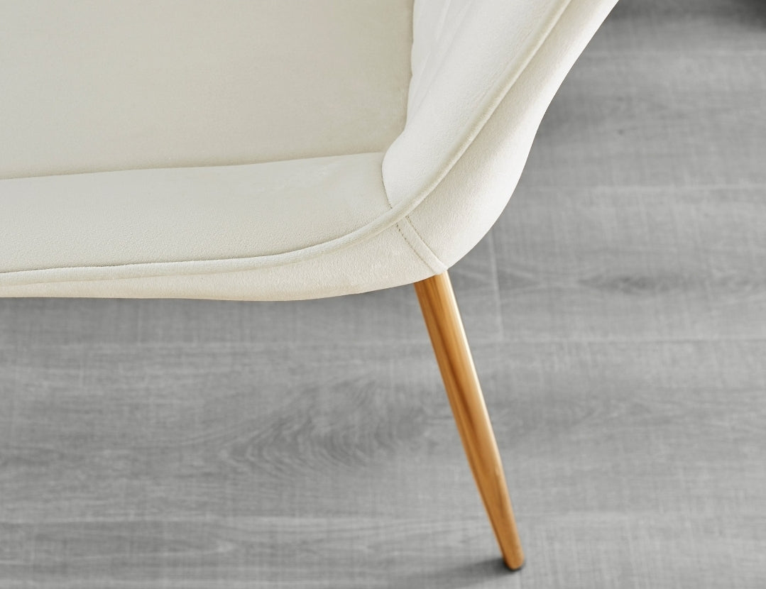 Cream velvet chair with gold legs. Set of 2