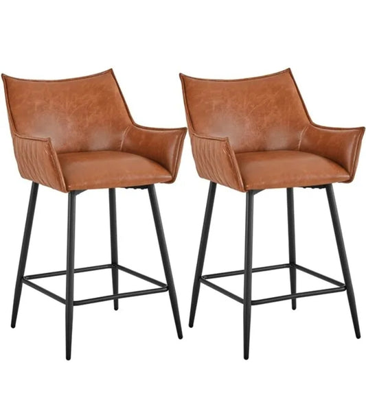 Brown pu leather stools. Set of 2