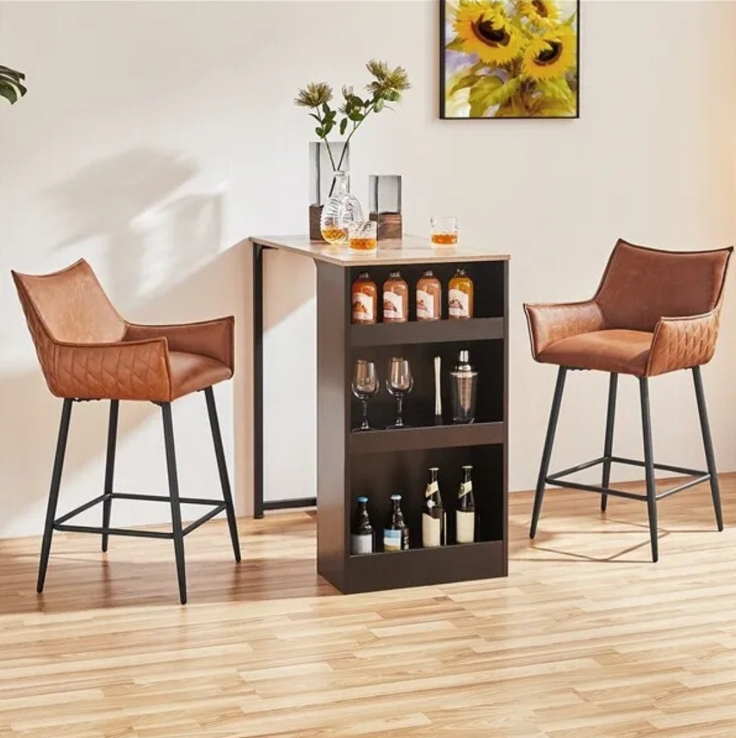 Brown pu leather stools. Set of 2