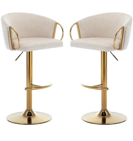Beige stools with gold base. Set of 2