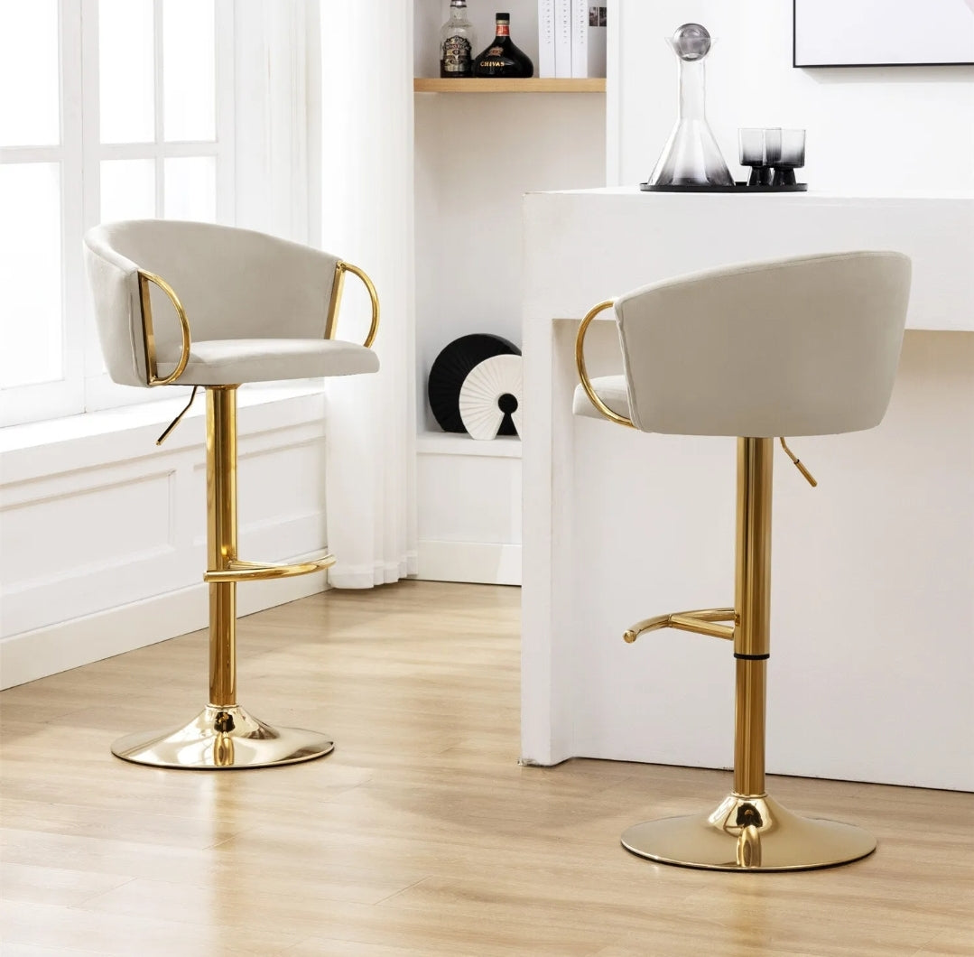 Beige stools with gold base. Set of 2