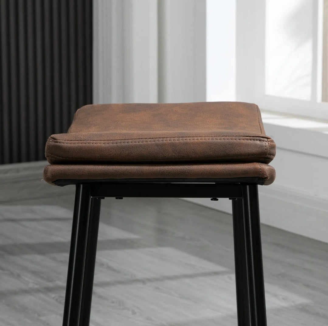 Brown pu leather bar stools. Set of 2