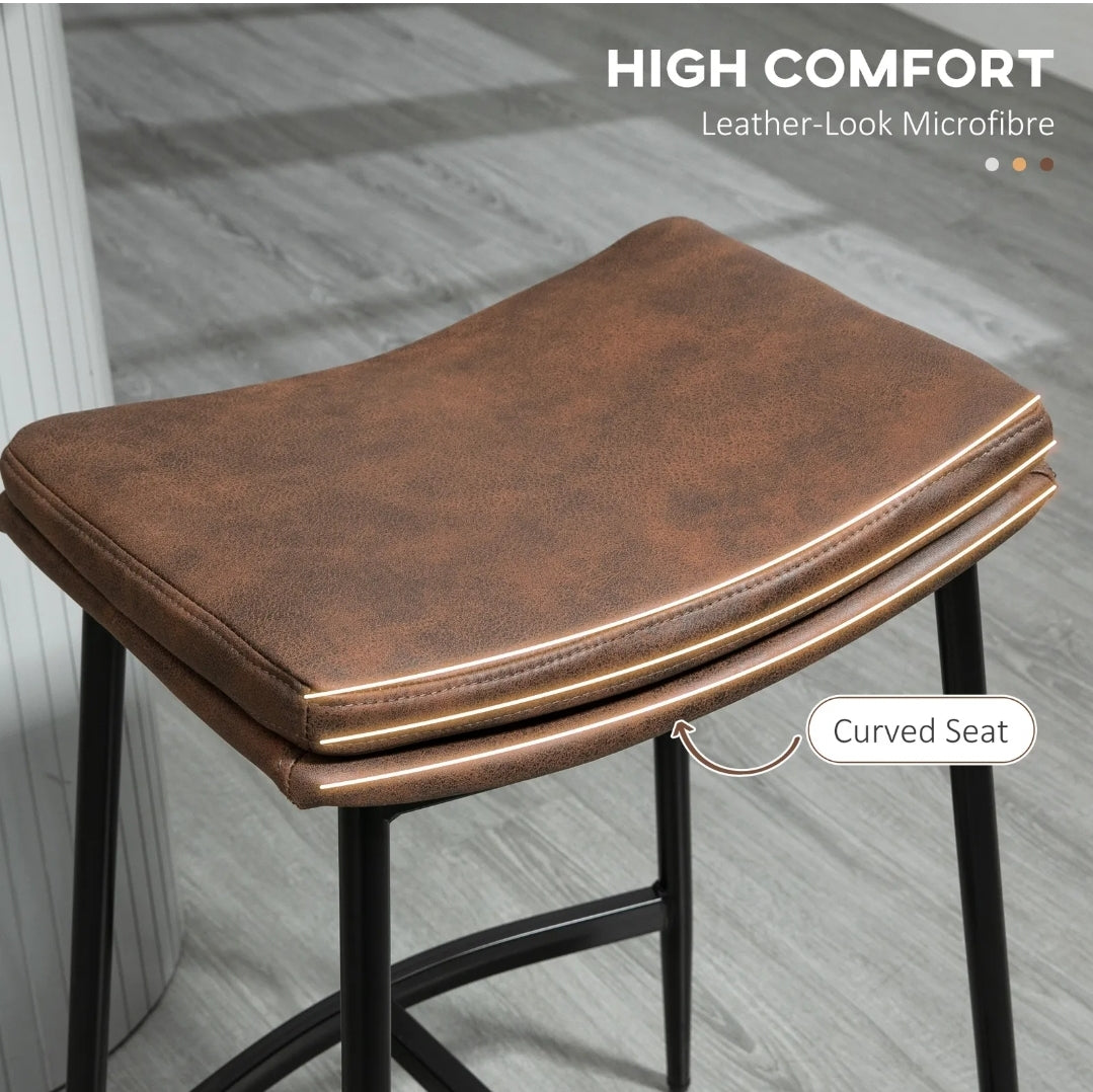 Brown pu leather bar stools. Set of 2