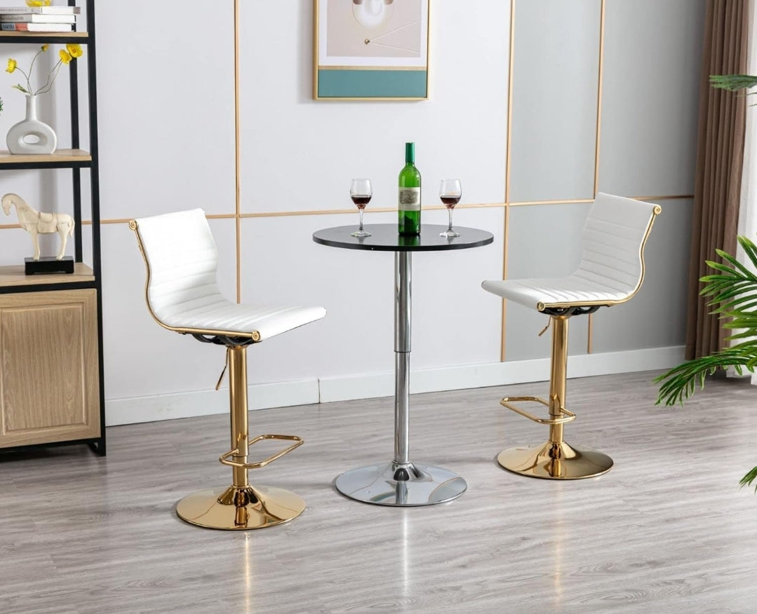 White or black stools with gold base. Set of 2