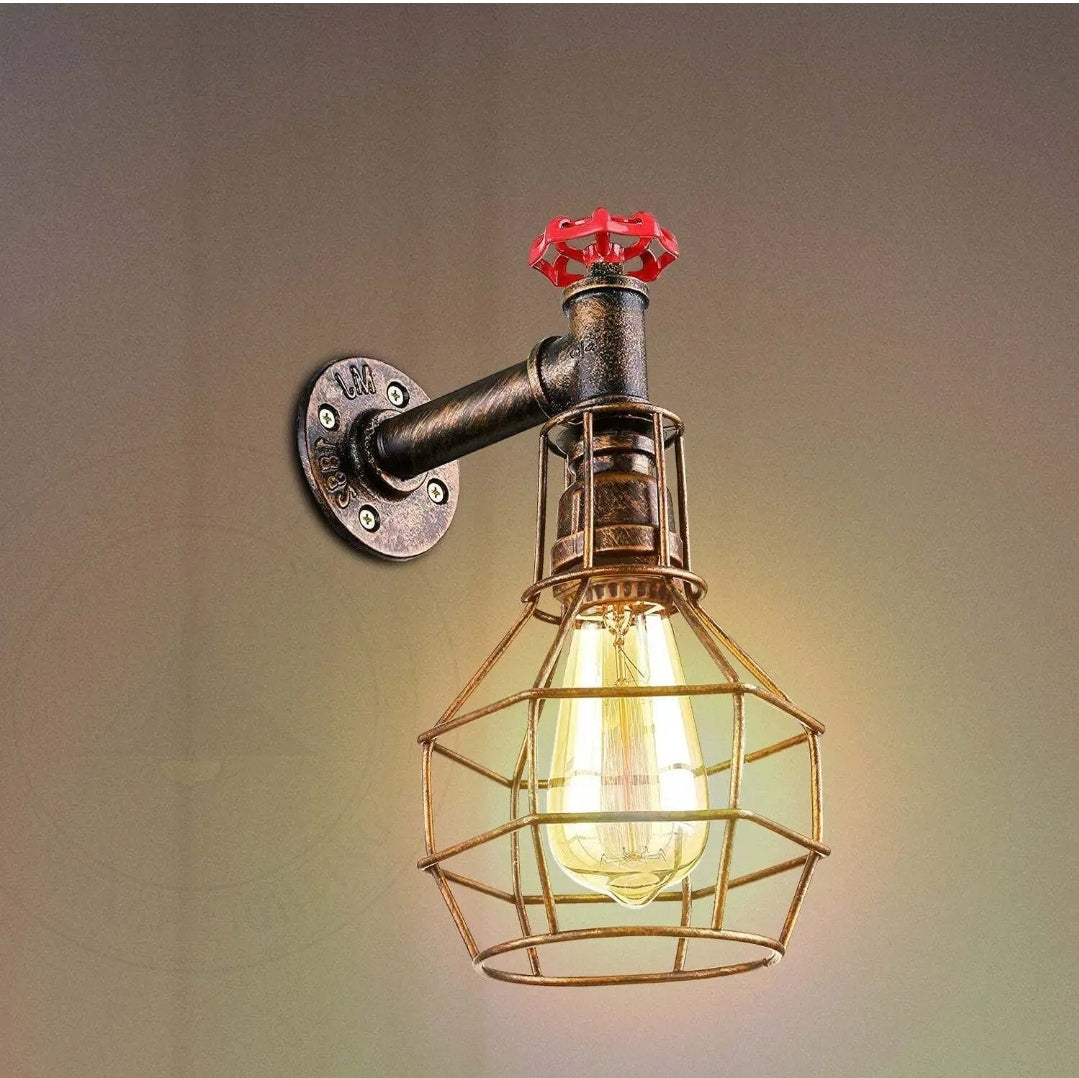 Brushed Copper Modern Industrial Retro Vintage Style Pipe Cage Wall Light