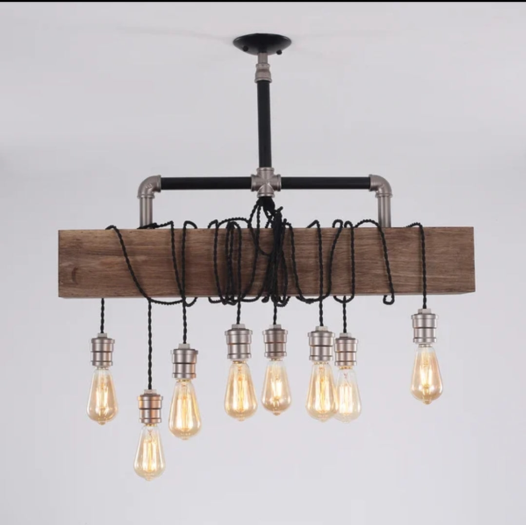 Industrial 8-Light Wood Beam pendant light