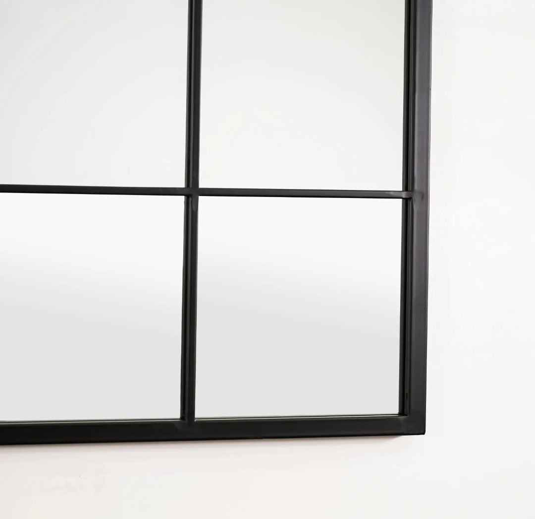 Large Vertical Black Metal Frame Industrial Window Mirror 140cm x 70cm