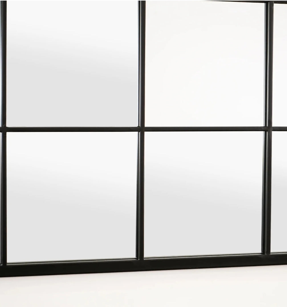 Large Vertical Black Metal Frame Industrial Window Mirror 140cm x 70cm