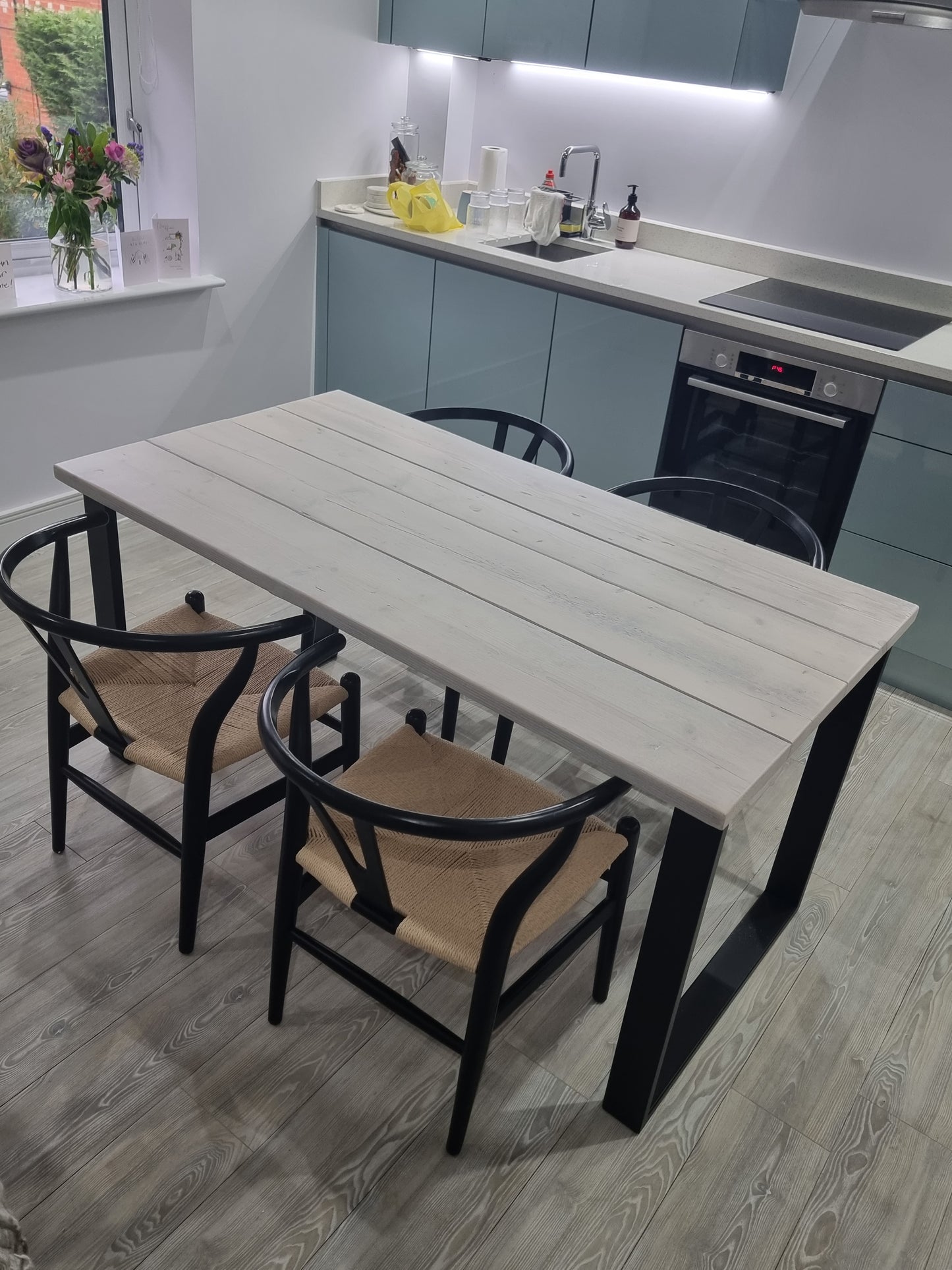 Reclaimed scaffold boards table white wash