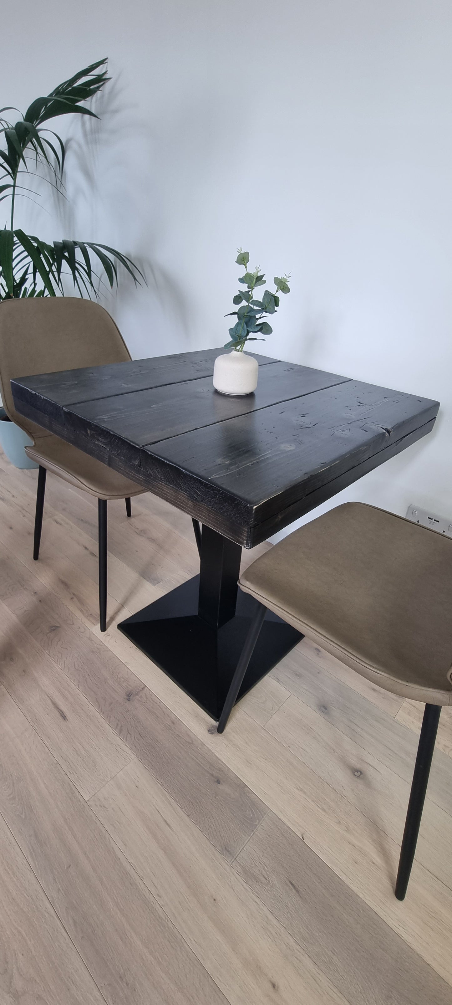 Bistro square table with cast iron pedestal leg