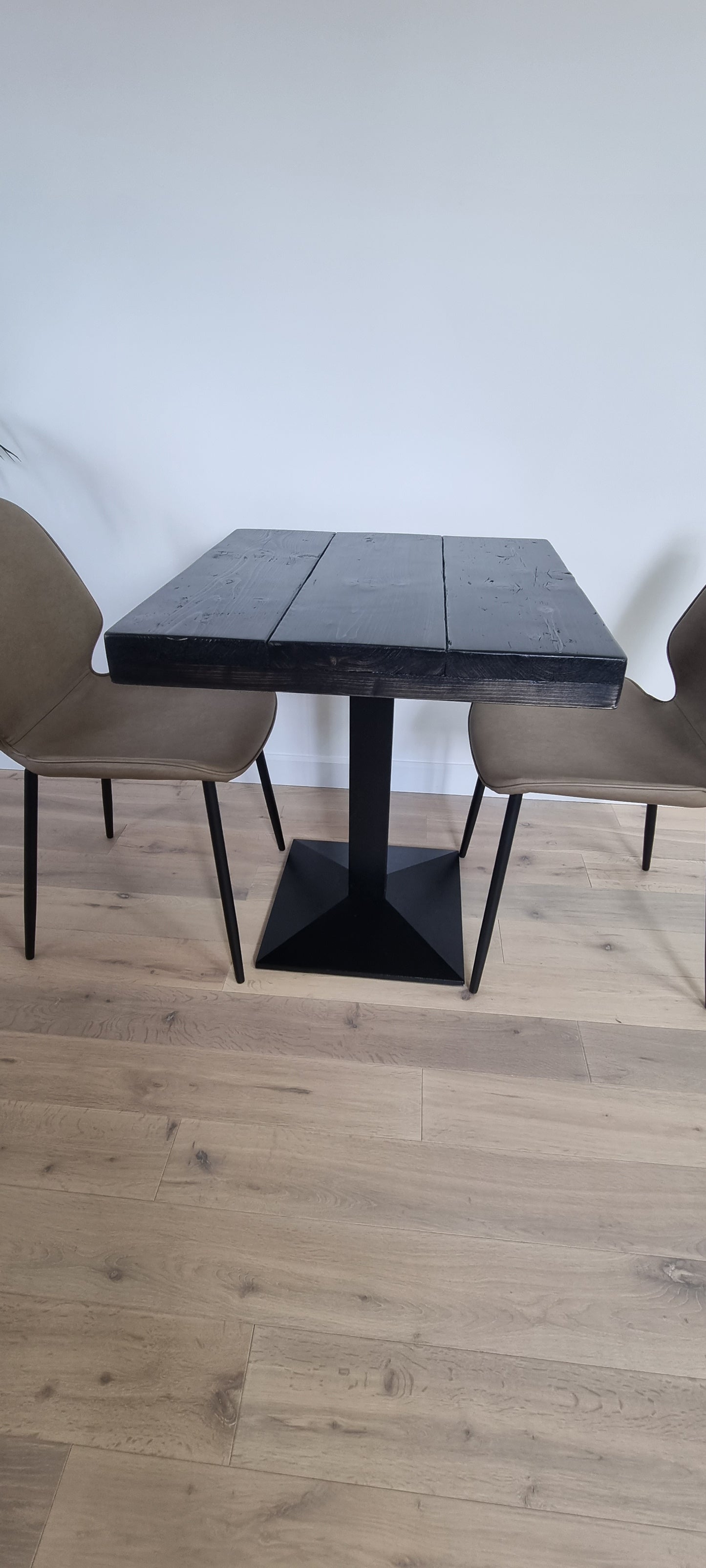 Bistro square table with cast iron pedestal leg