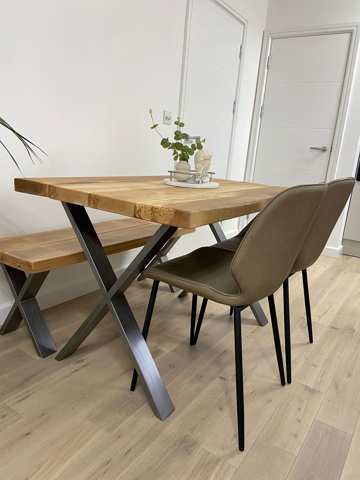Solid oak table with X shape legs