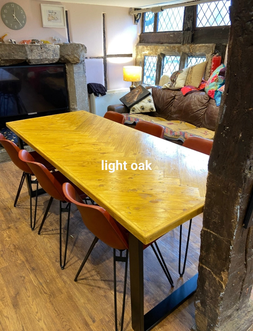 Herringbone dining table light oak