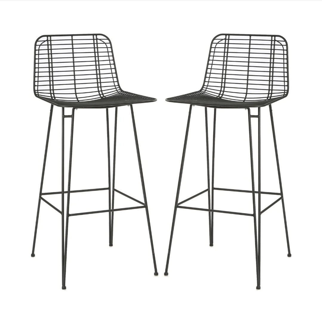 Industrial bar stools set of 2 black wire
