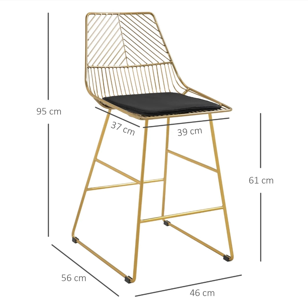 Industrial bar stools gold wire set of 2